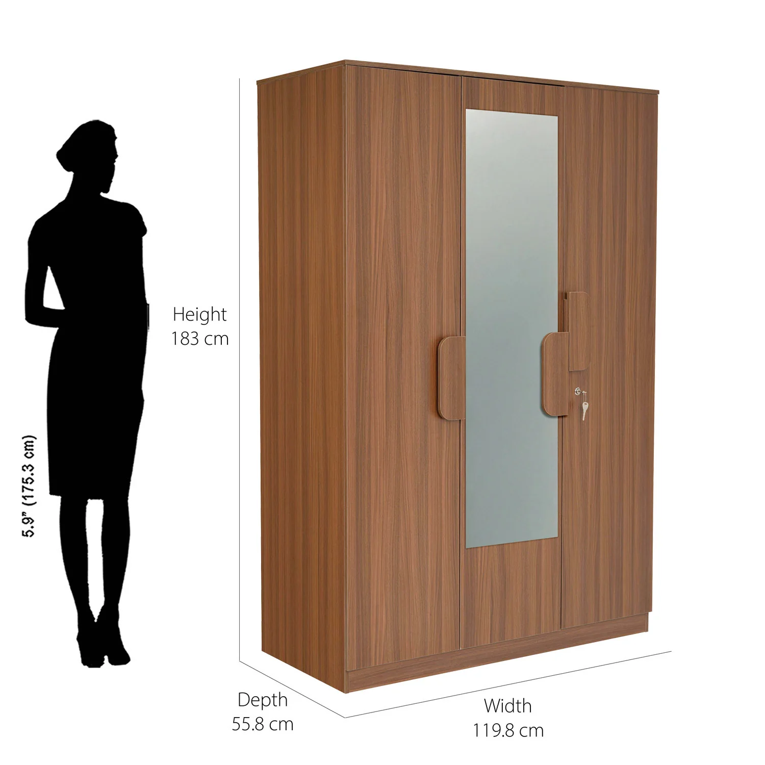 Nilkamal Calipso 3 Door Wardrobe With Mirror (Classic Plank Walnut) - Image 10