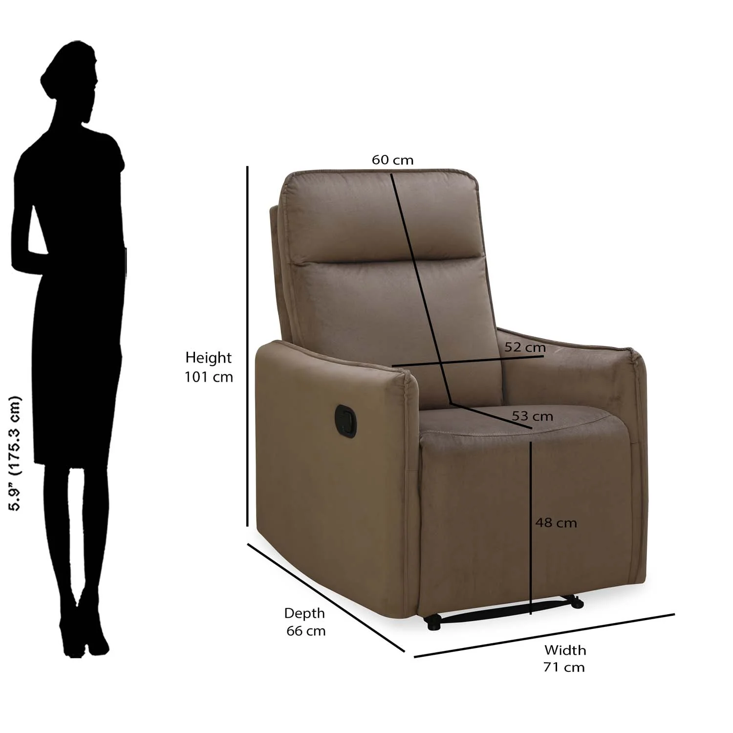 Nilkamal Carlton 1 Seater Manual Recliner (Light Brown) - Image 14