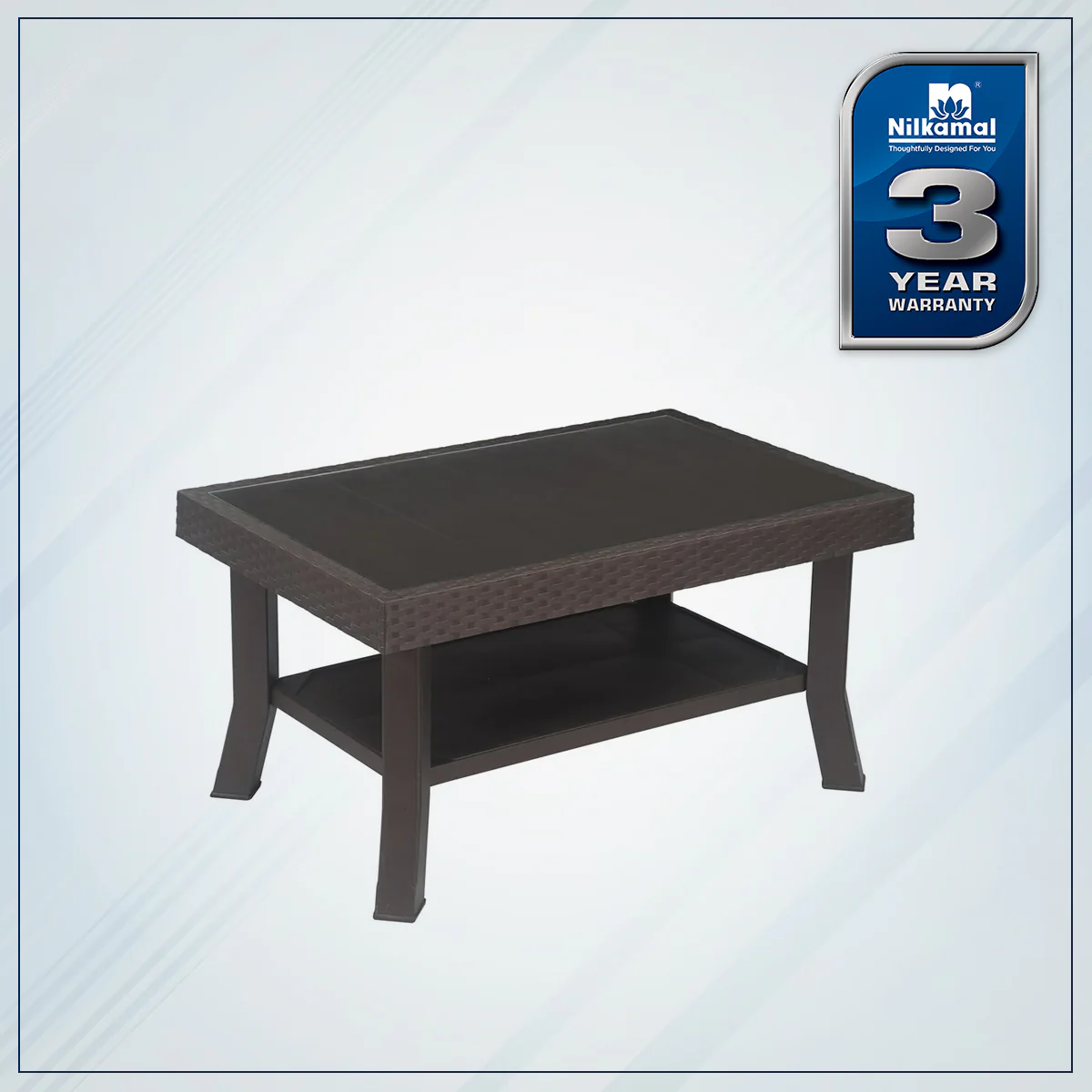 Nilkamal Center Table 1 Cane & Glass (Weather Brown) - Image 2