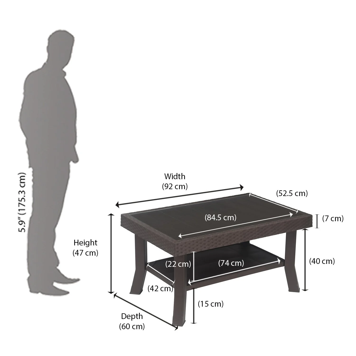 Nilkamal Center Table 1 Cane & Glass (Weather Brown) - Image 7