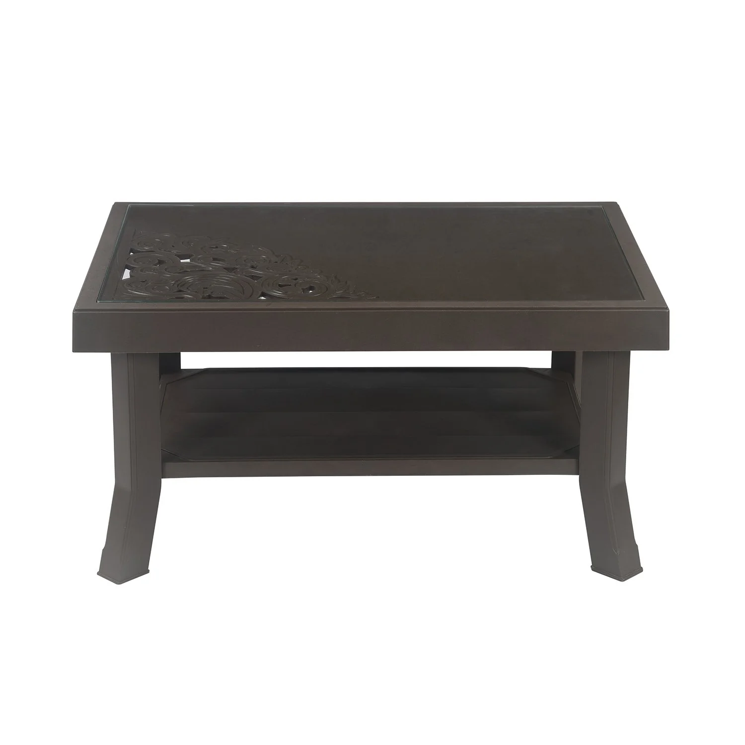 Nilkamal Center Table 2 Carv & Glass (Weather Brown) - Image 3