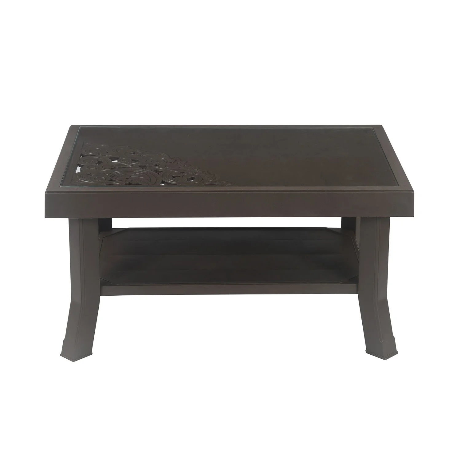 Nilkamal Center Table 2 Carv & Glass (Weather Brown) - Image 2