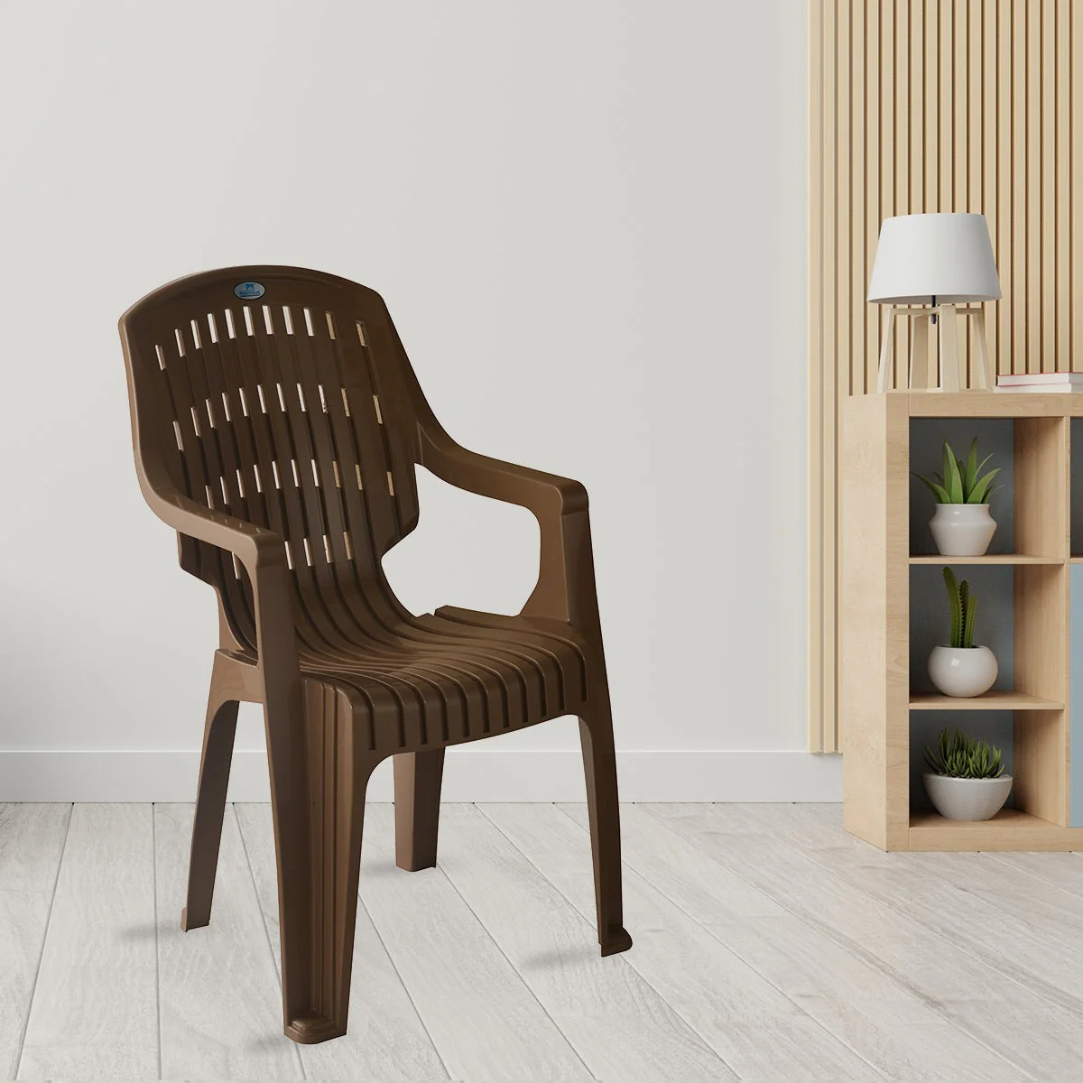 Nilkamal CHR2230 Plastic Arm Chair (Rattan Dark Beige) - Image 2