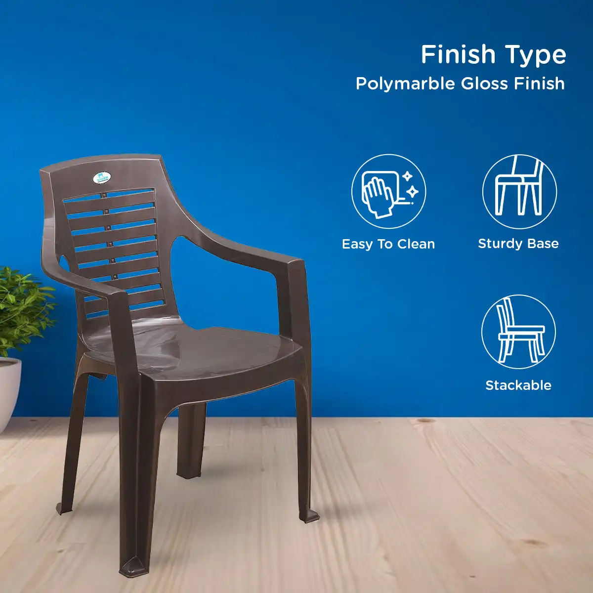 Nilkamal CHR6020 Plastic Arm Chair (Weather Brown) - Image 4