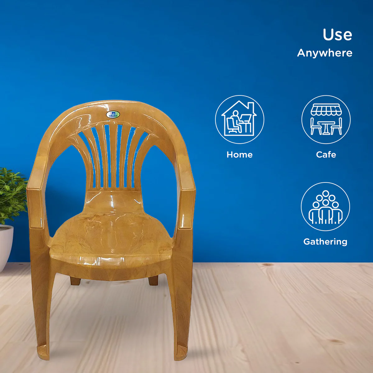Nilkamal CHR2101 Plastic Arm Chair (Pear Wood) - Image 3