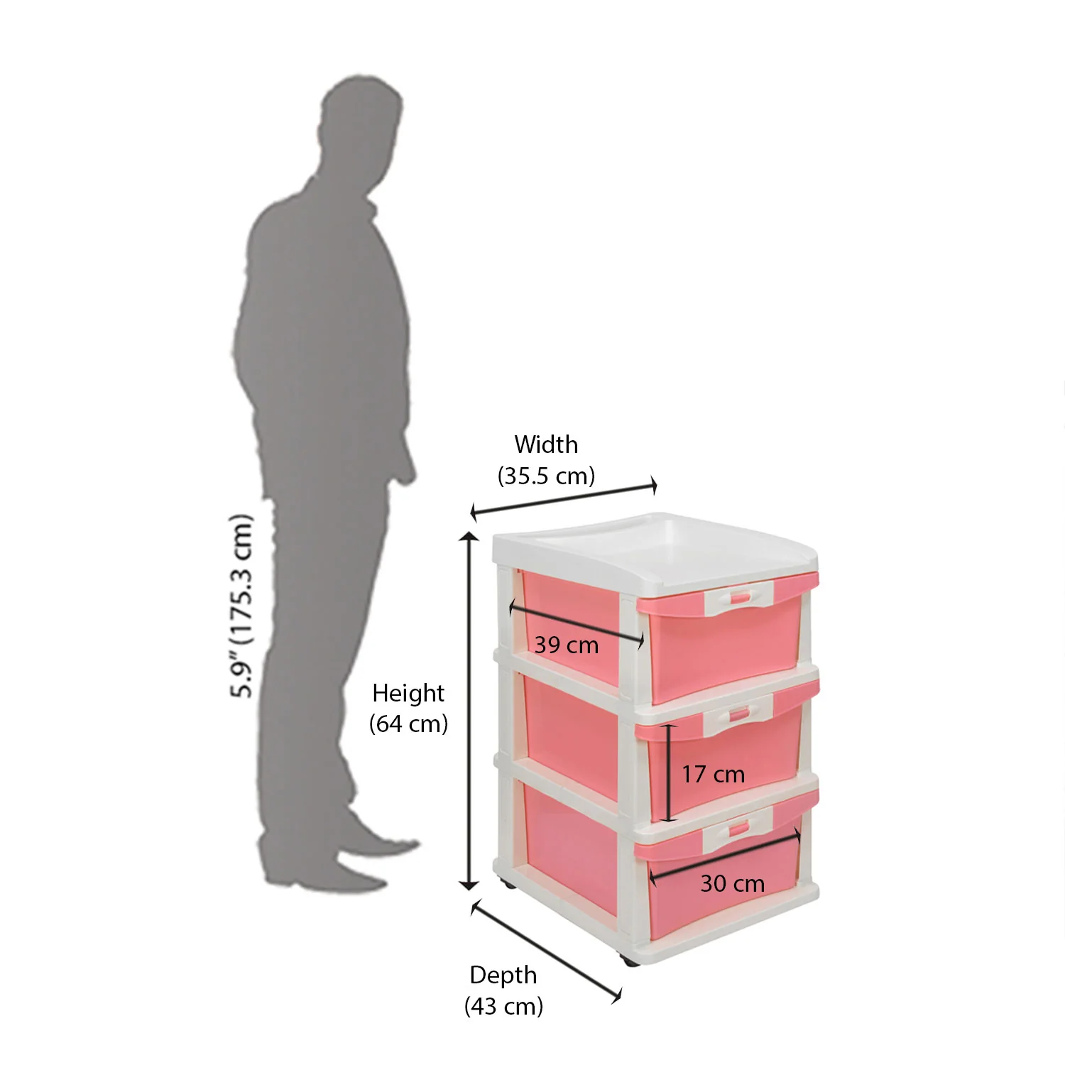 Nilkamal CHTR23 Three Layers Chest of Drawer (Pink and Cream) - Image 7