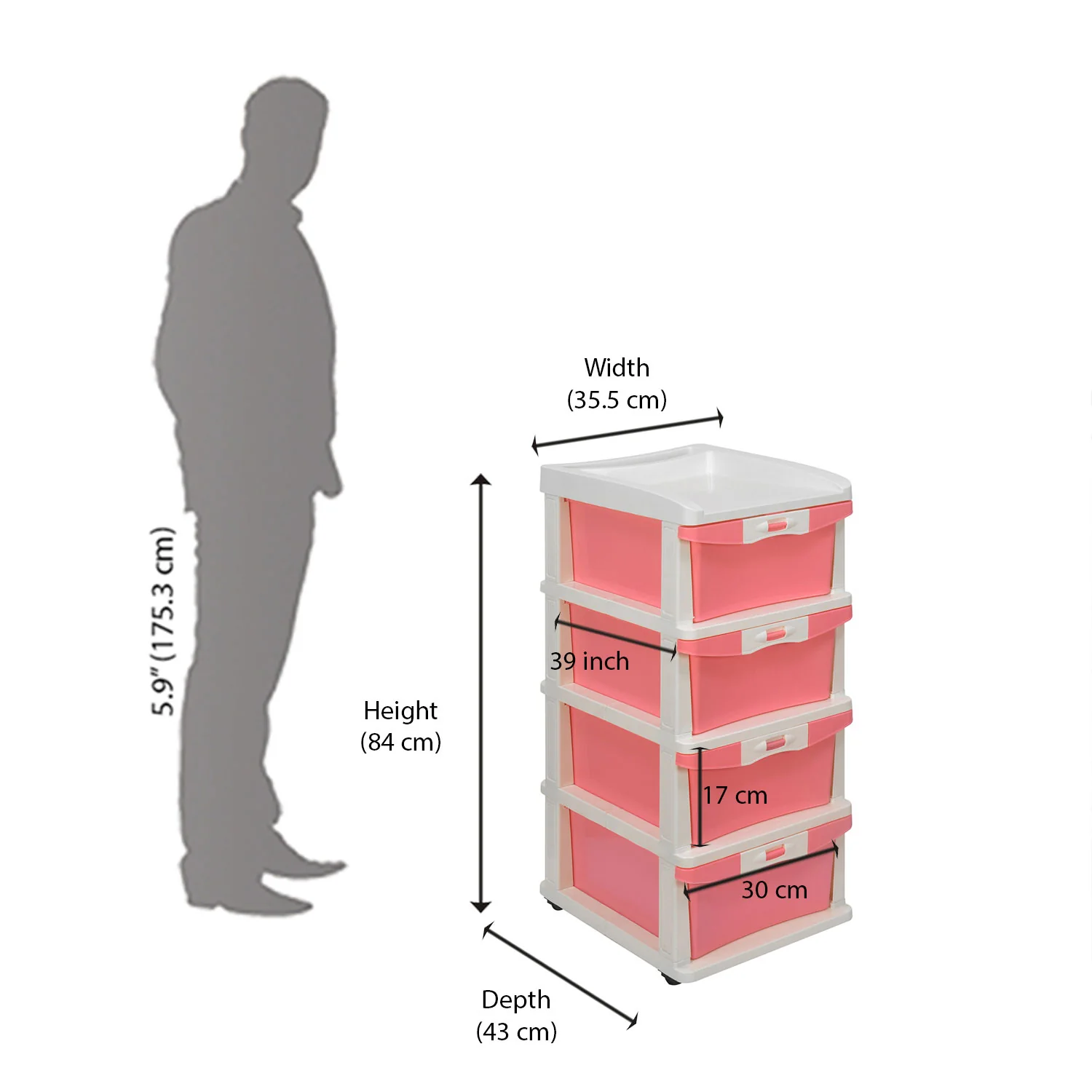 Nilkamal CHTR24 Four Layers Chest of Drawer (Pink and Cream) - Image 7