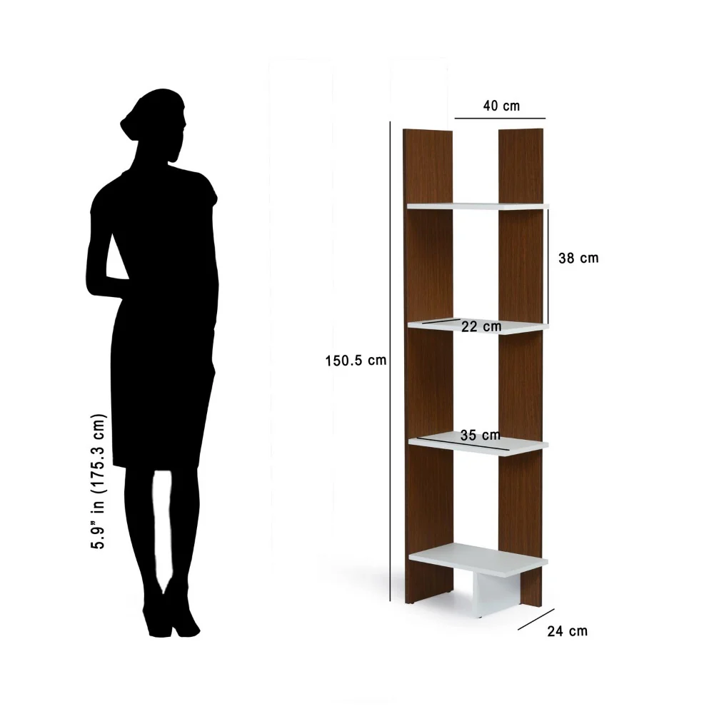 Nilkamal Cliff 4 Tier Bookshelf (Urban Walnut / Oak White) - Image 7