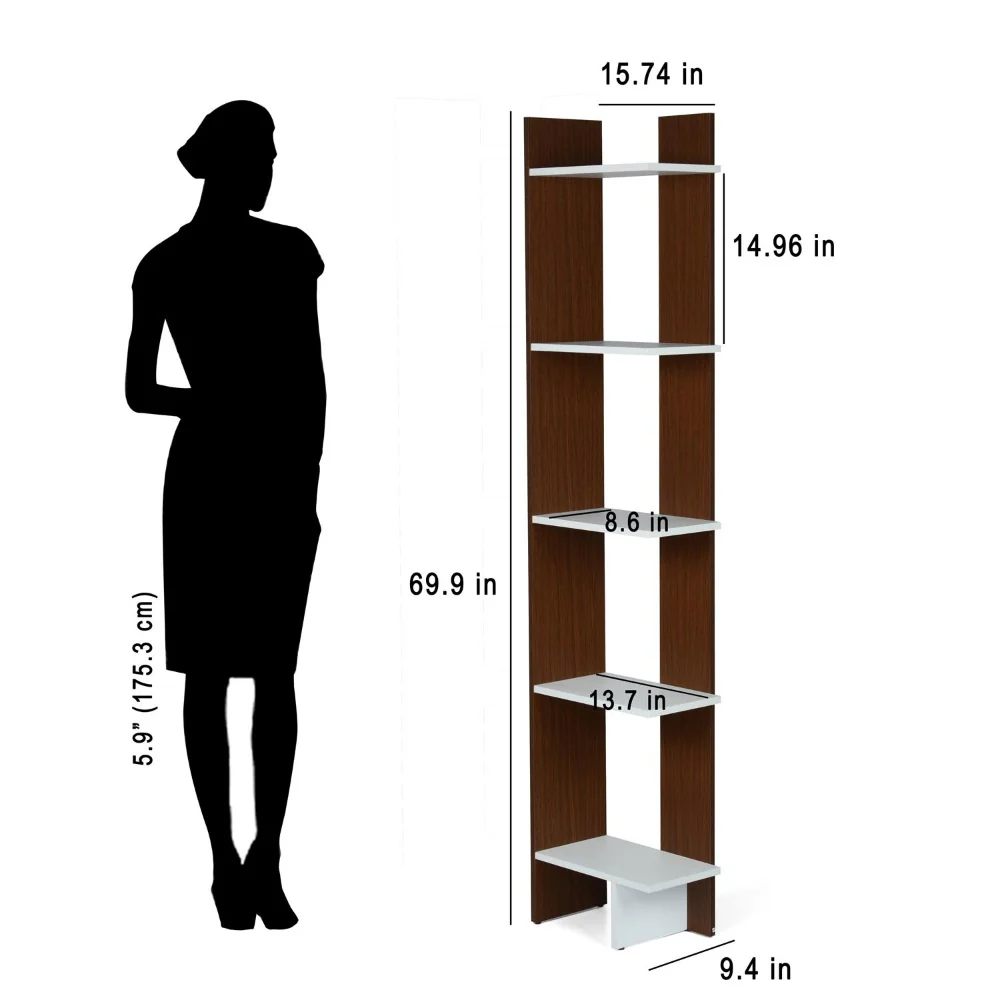 Nilkamal Cliff 5 Tier Bookshelf (Urban Walnut / Oak White) - Image 7