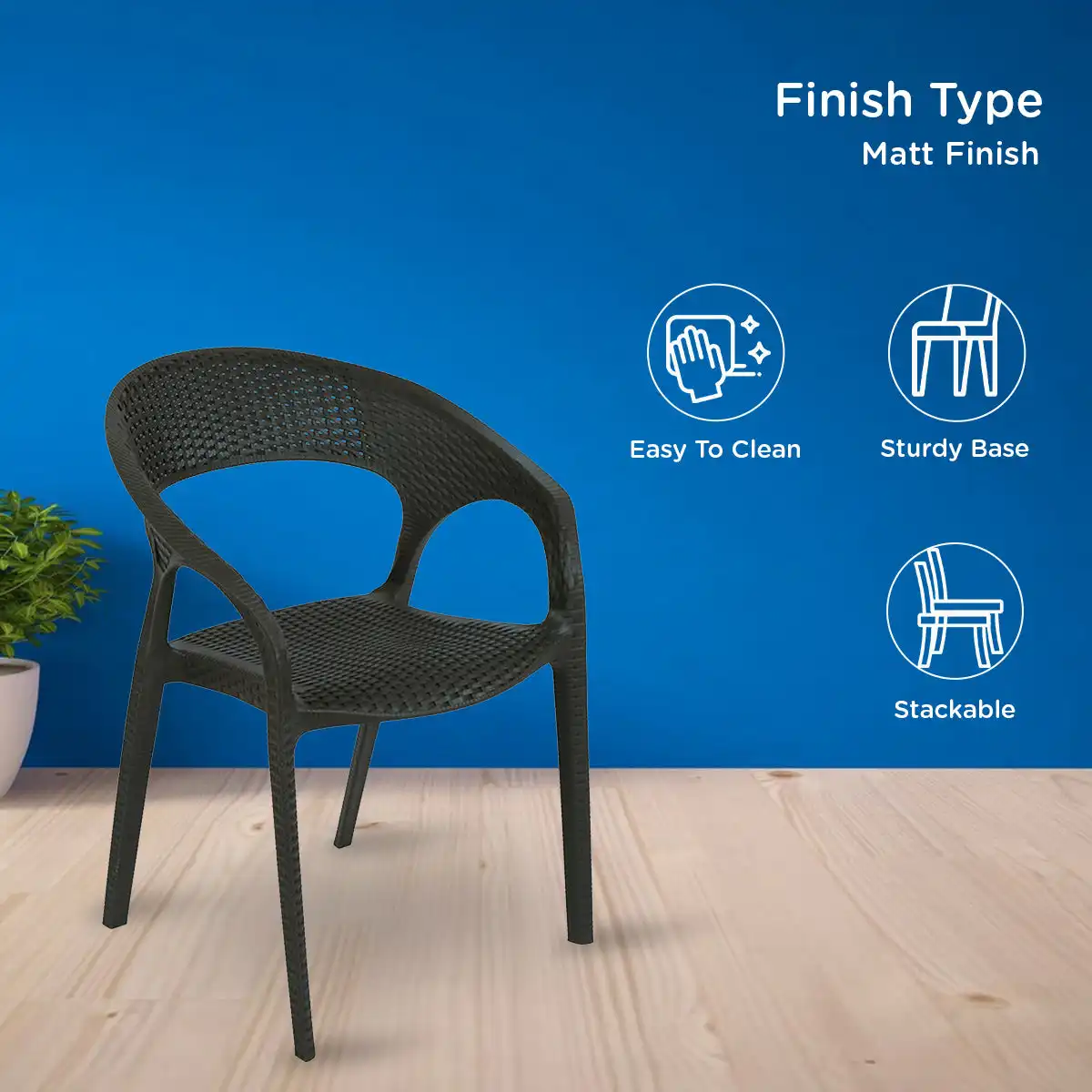 Nilkamal Club Plastic Arm Chair (Charcoal Grey) - Image 5
