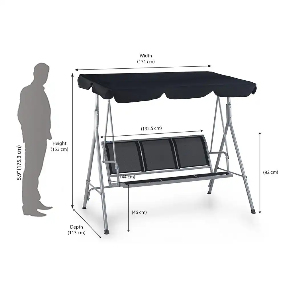 Nilkamal Comfy 3 Seater Swing (Grey / Black) - Image 5