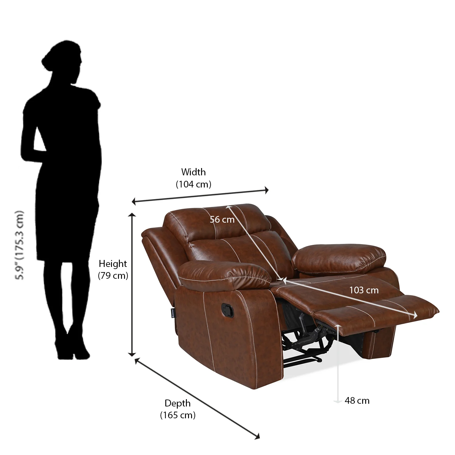 Nilkamal Commander 1 Seater PVC Recliner (Light Brown) - Image 11