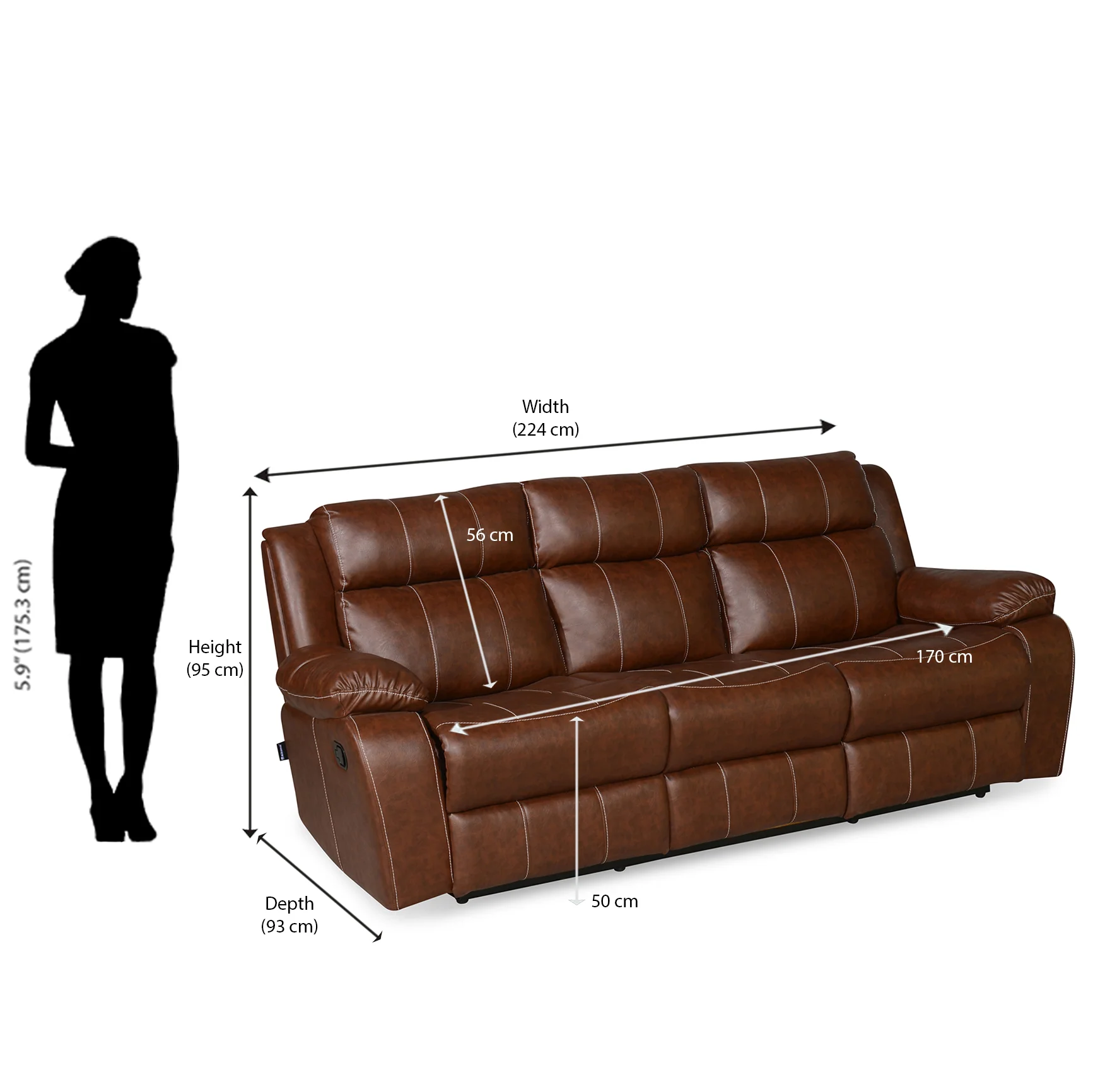 Nilkamal Commander 3 Seater PVC Recliner (Light Brown) - Image 9