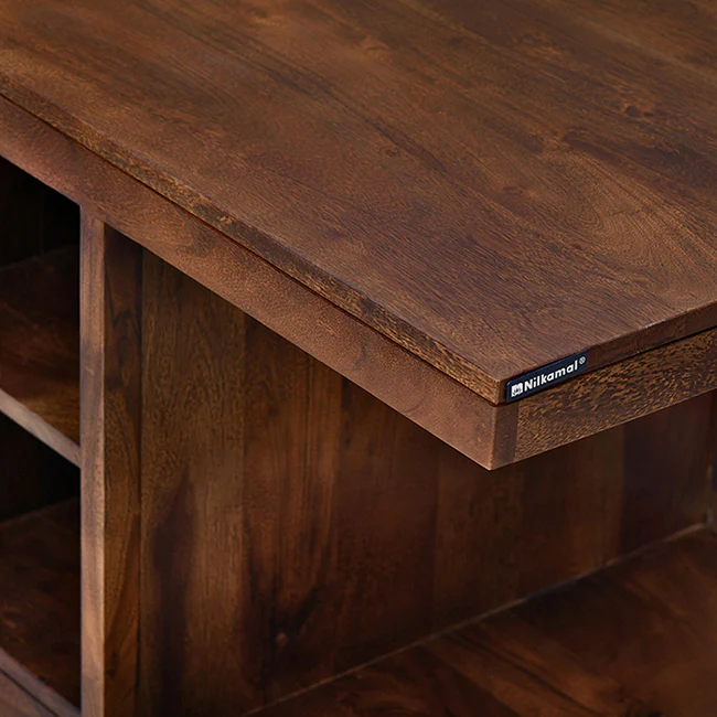 Nilkamal Corner Solid Wood Coffee Table with 2 Set Stools (Walnut) - Image 11