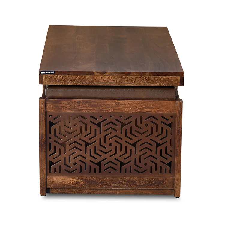 Nilkamal Corner Solid Wood Coffee Table with 2 Set Stools (Walnut) - Image 7