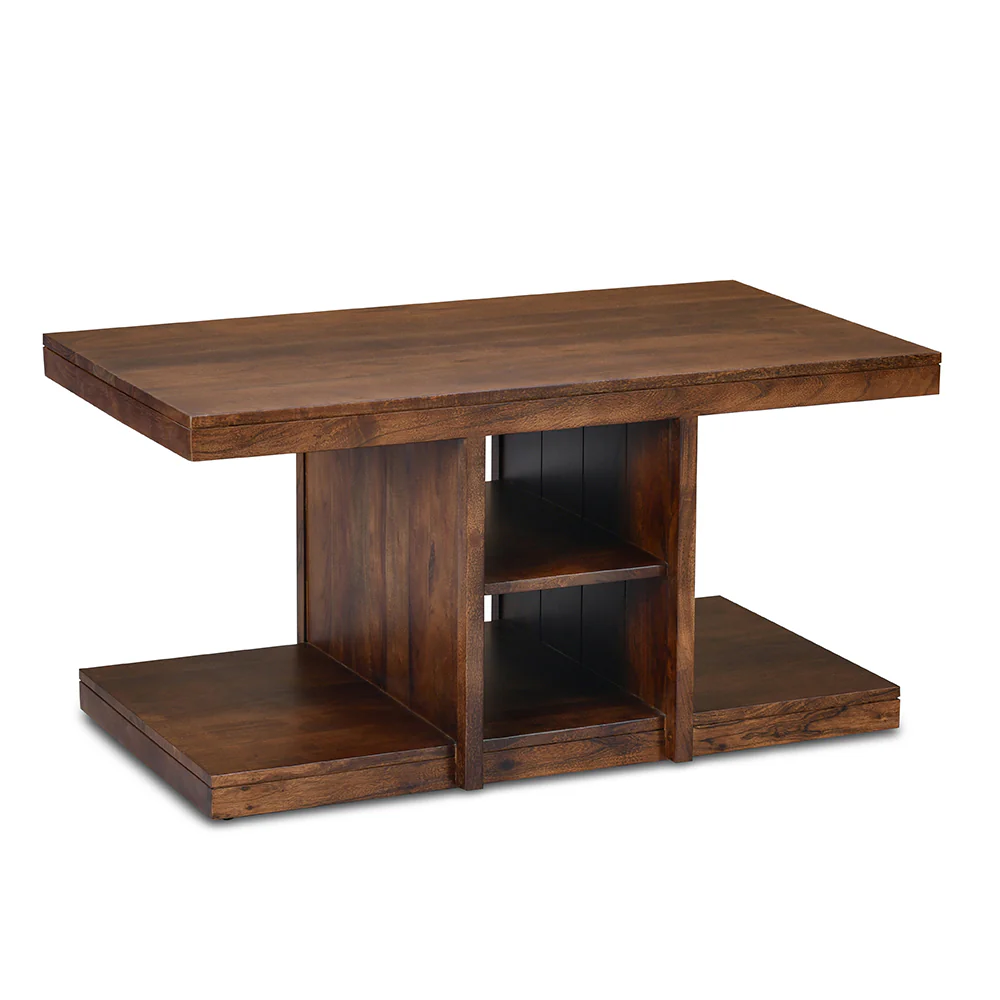 Nilkamal Corner Solid Wood Coffee Table with 2 Set Stools (Walnut) - Image 9