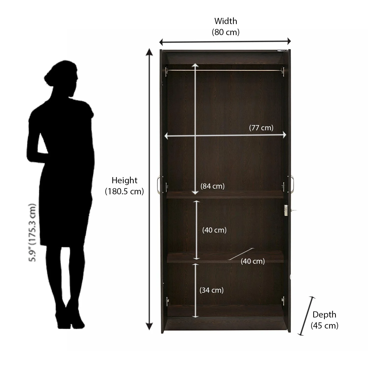 Nilkamal Crystal 2 Door Wardrobe (New Wenge & Natural Ebony) - Image 8