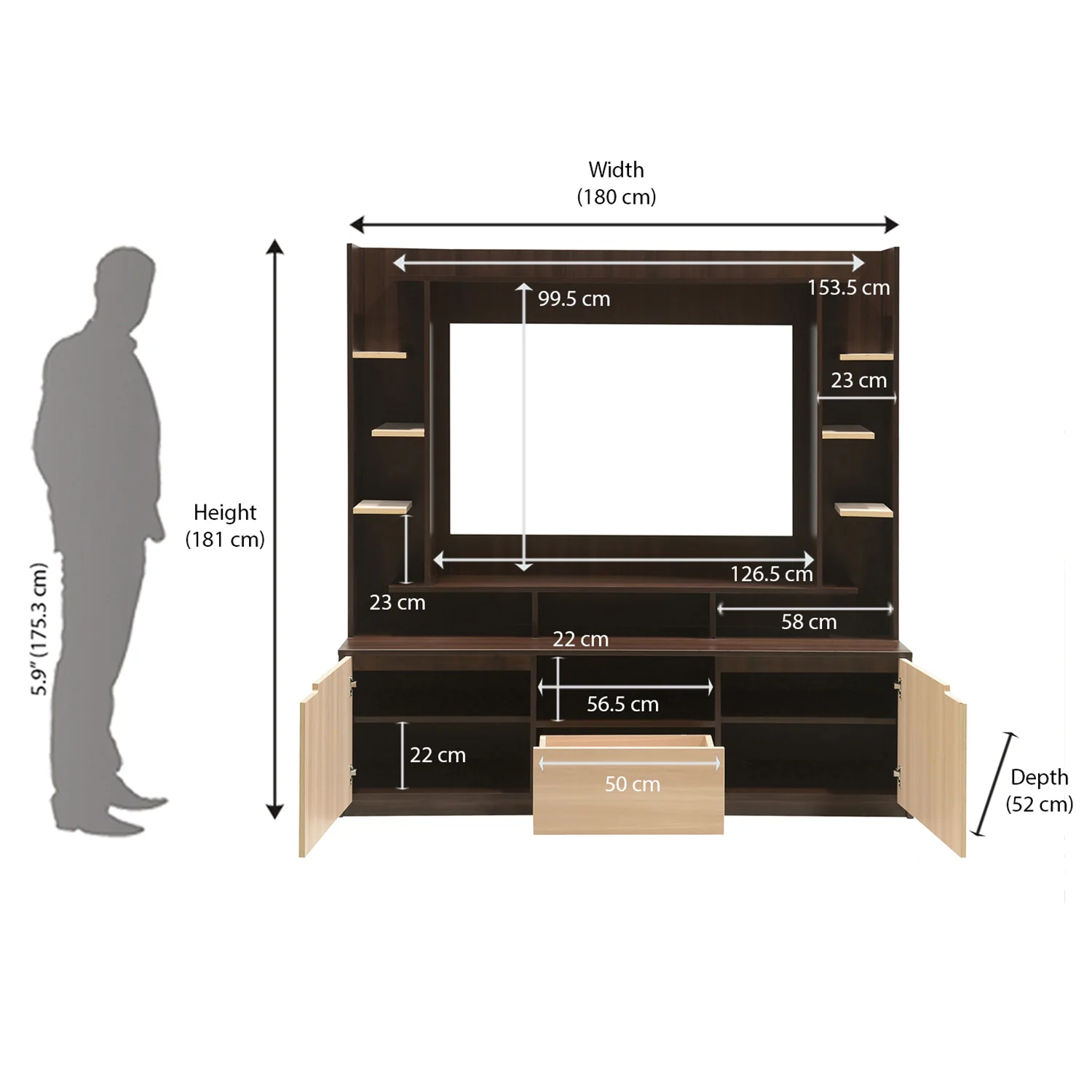 Nilkamal Cyndy Wall Unit (Wenge / Oak) - Image 7