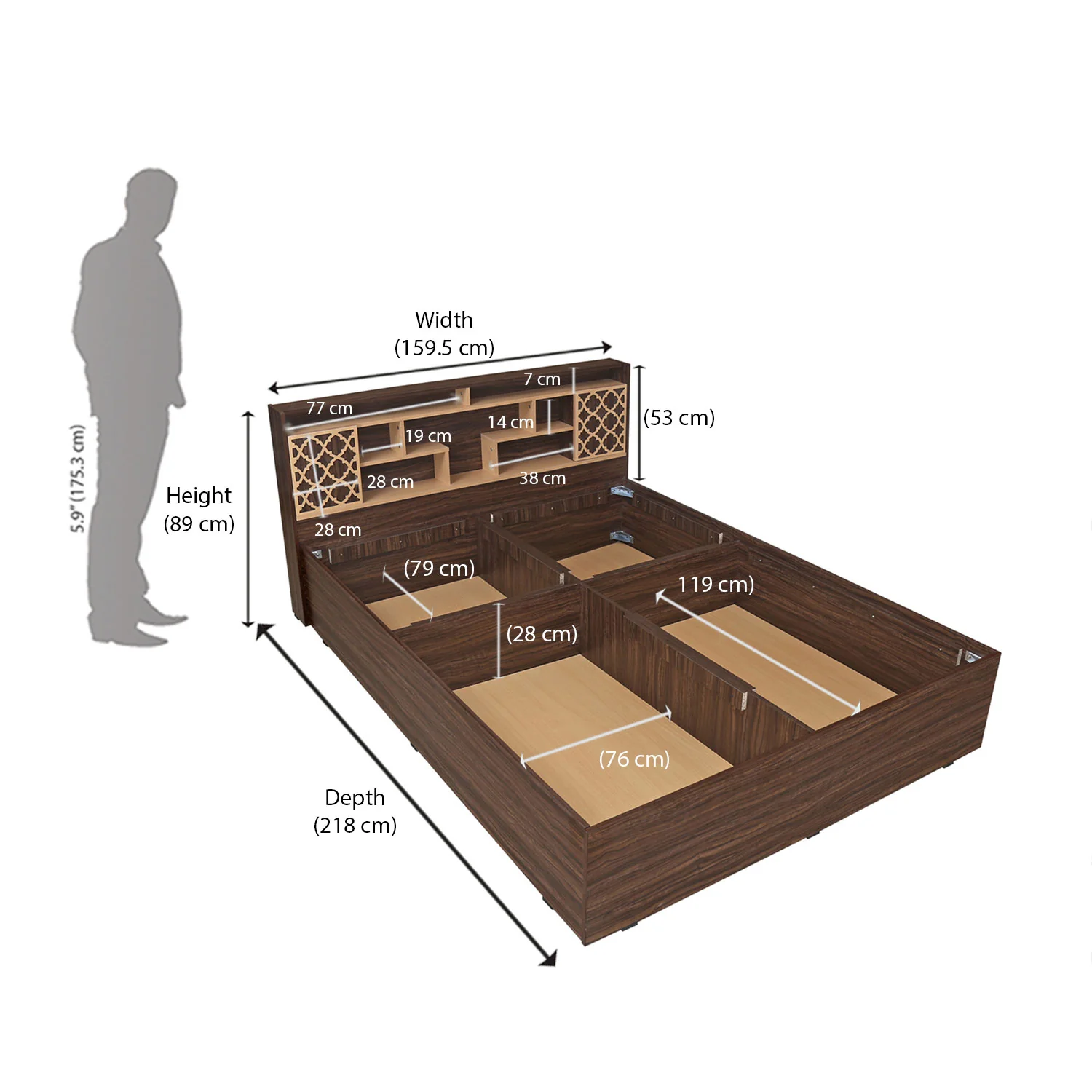 Nilkamal Czar 1 Queen Bed Box Storage (Beech / Walnut) - Image 9