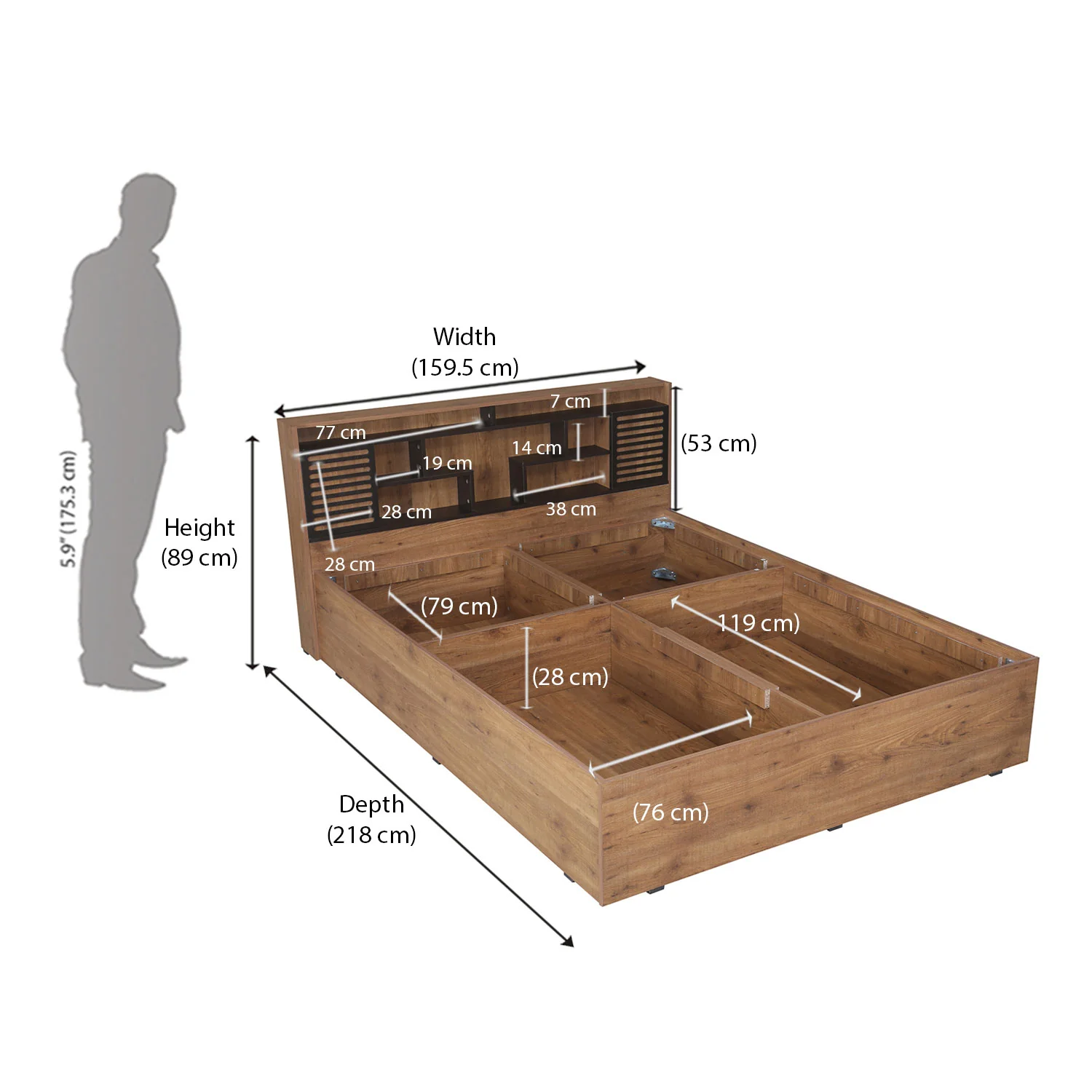 Nilkamal Czar 2 Queen Bed Box Storage (Wen / Knotwood) - Image 9