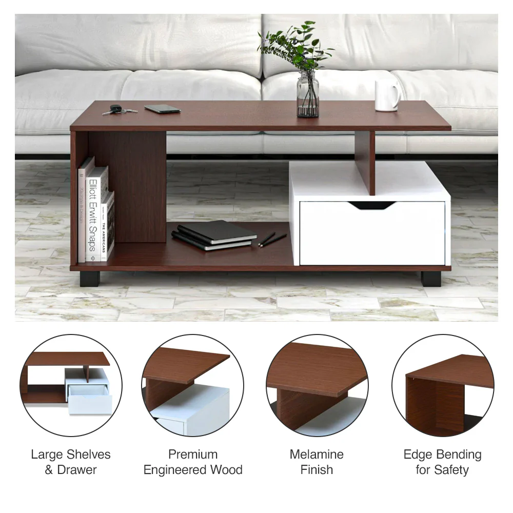 Nilkamal Denzel Coffee Table (Urban Walnut / Oak White) - Image 2
