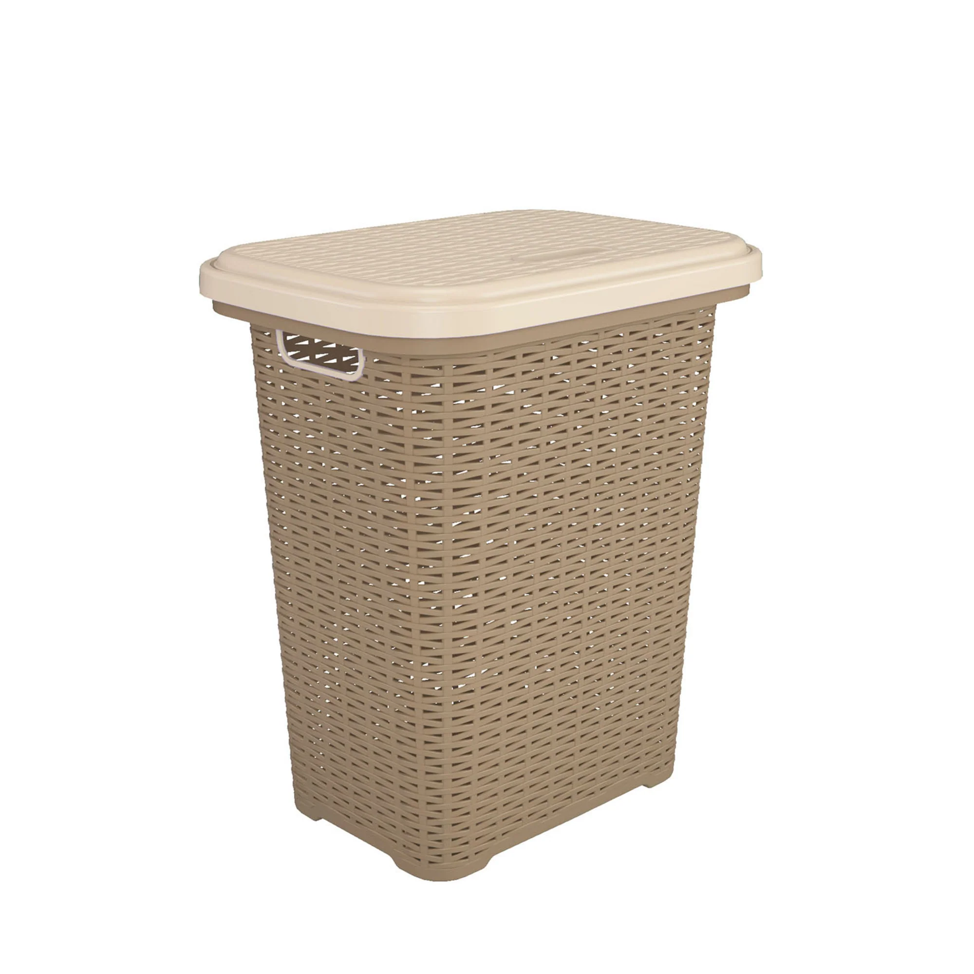 Nilkamal Elegance Laundry Basket 50 Litre with Lid (Sandy Brown & Marble Cream) - Image 5