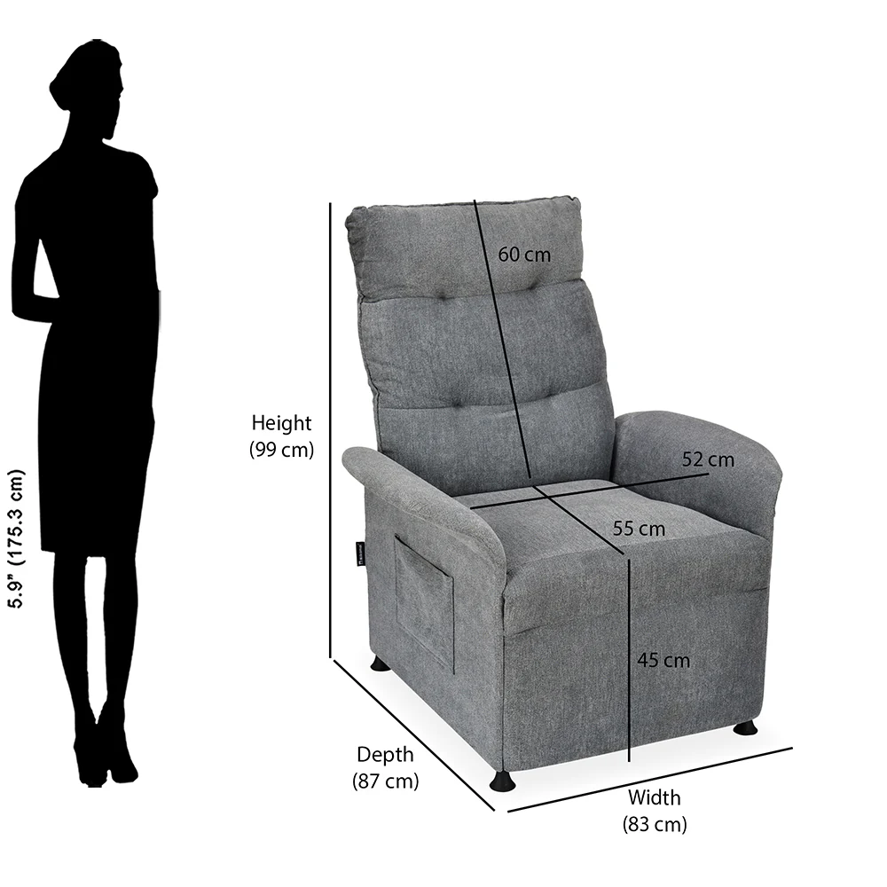 Nilkamal Electro 1 Seater Electric Recliner Sofa (Dark Grey) - Image 13
