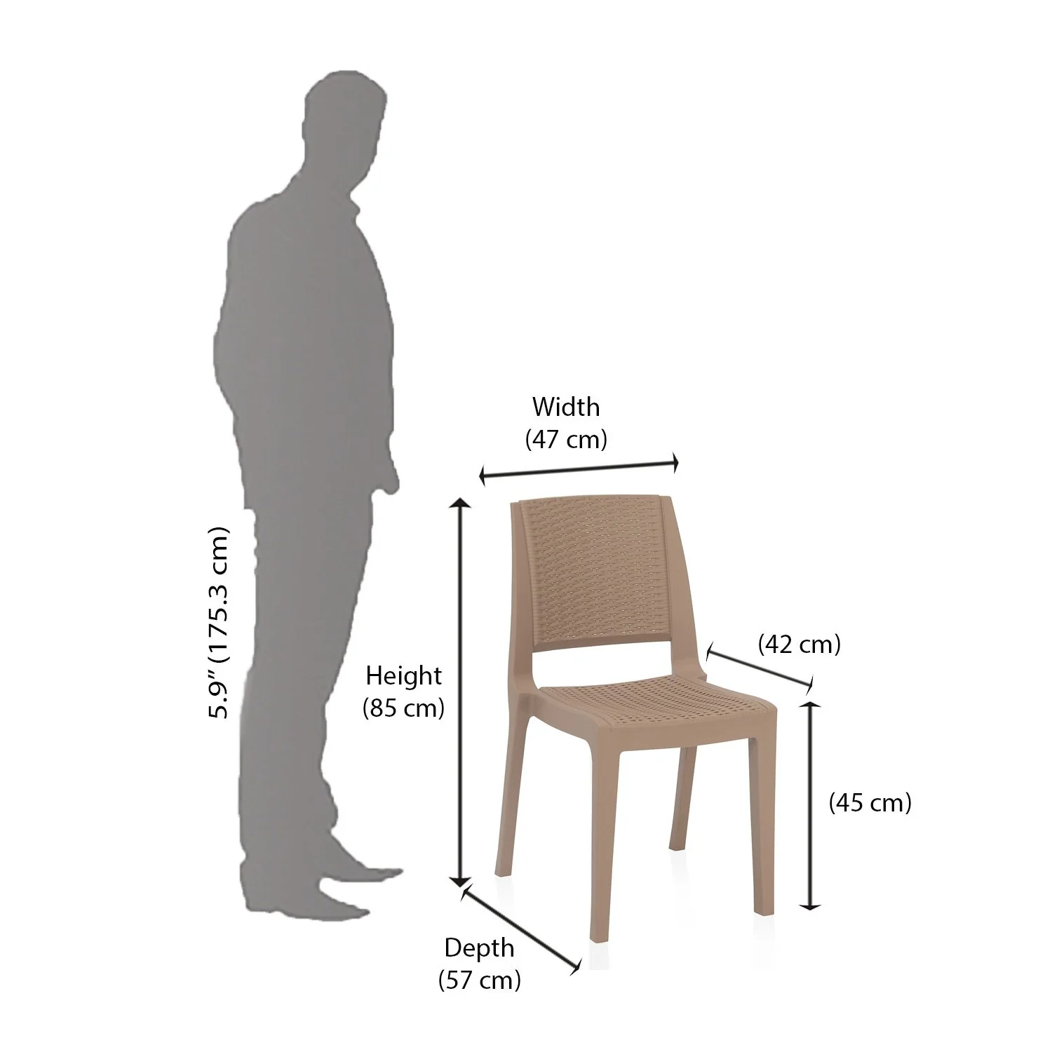 Nilkamal Enamora Premium Plastic Armless Chair (Rattan Dark Beige) - Image 12