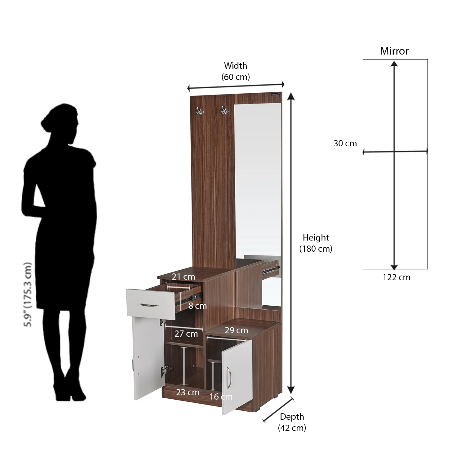 Nilkamal Erwin Dressing Table (Walnut / White) - Image 10