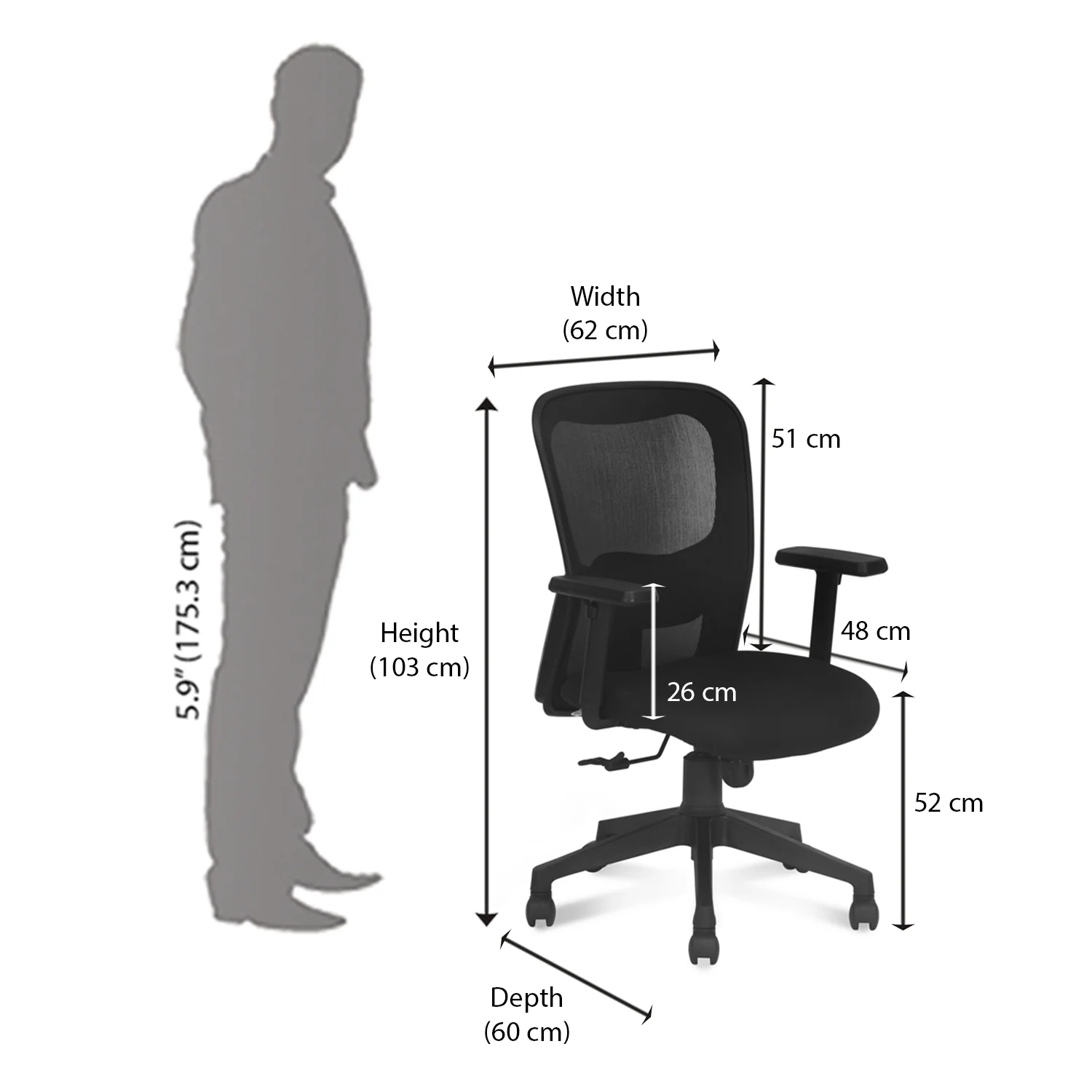 Nilkamal Ethen Mid Back Office Chair (Black) - Image 11