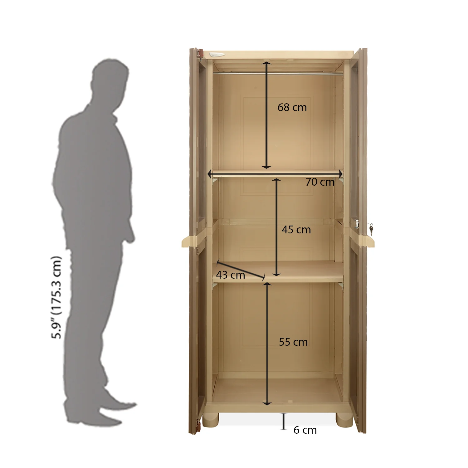 Nilkamal Freedom Big 6 (FB 6) Plastic Storage Cabinet (Ratan Dark Beige / New Cream) - Image 13