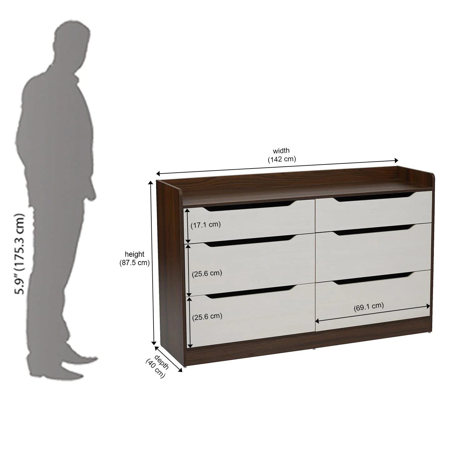 Nilkamal Febian Chest of 6 Drawers (Walnut & White) - Image 10