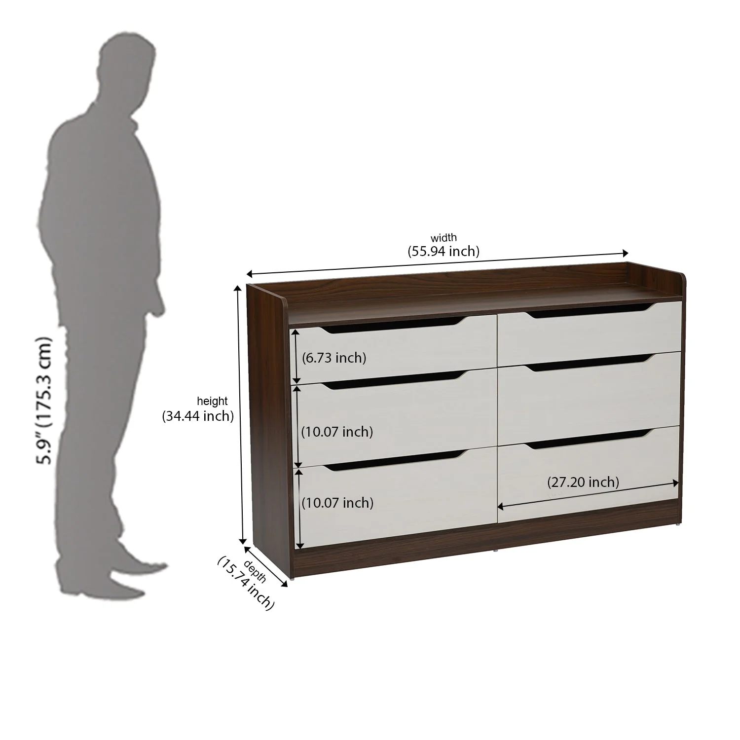 Nilkamal Febian Chest of 6 Drawers (Walnut & White) - Image 11