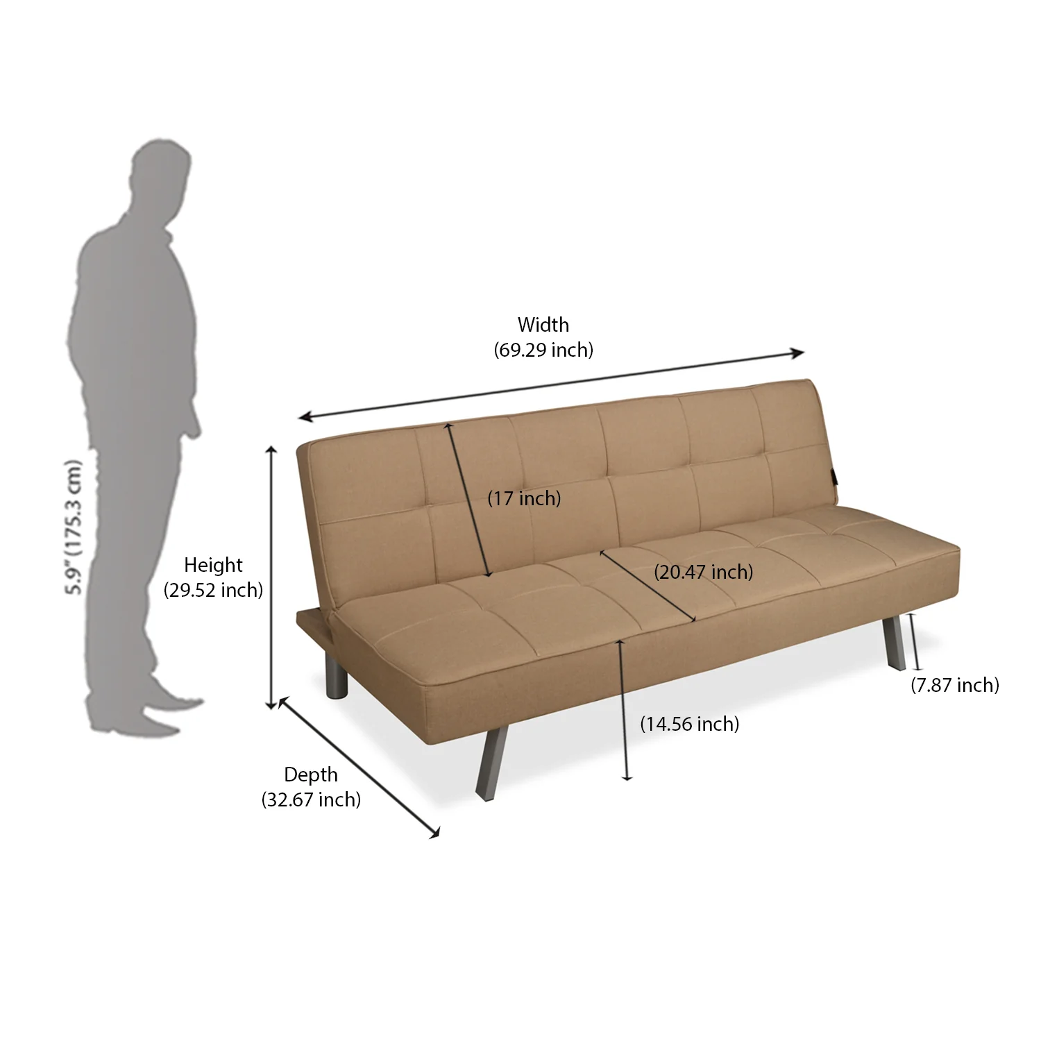 Nilkamal Felecia Fabric Sofa Cum Bed (Dark Beige) - Image 11