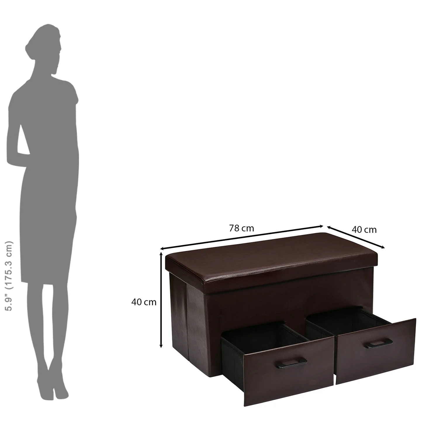 Nilkamal Flexi Big Foldable Ottoman with 2 Drawers (Brown) - Image 8
