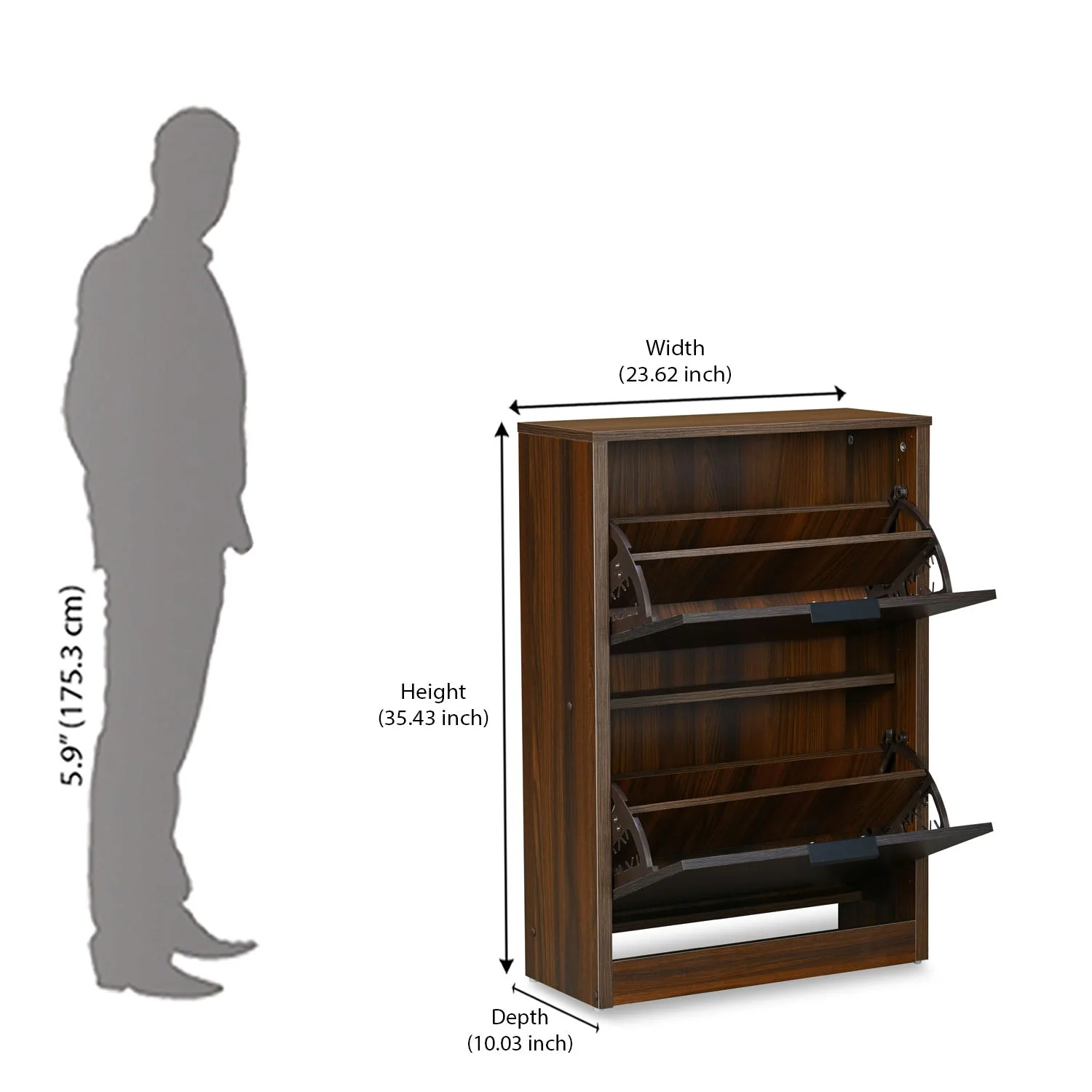 Nilkamal Florine Engineered Wood 2 Tier Shoe Cabinet (Walnut & Wenge) - Image 11