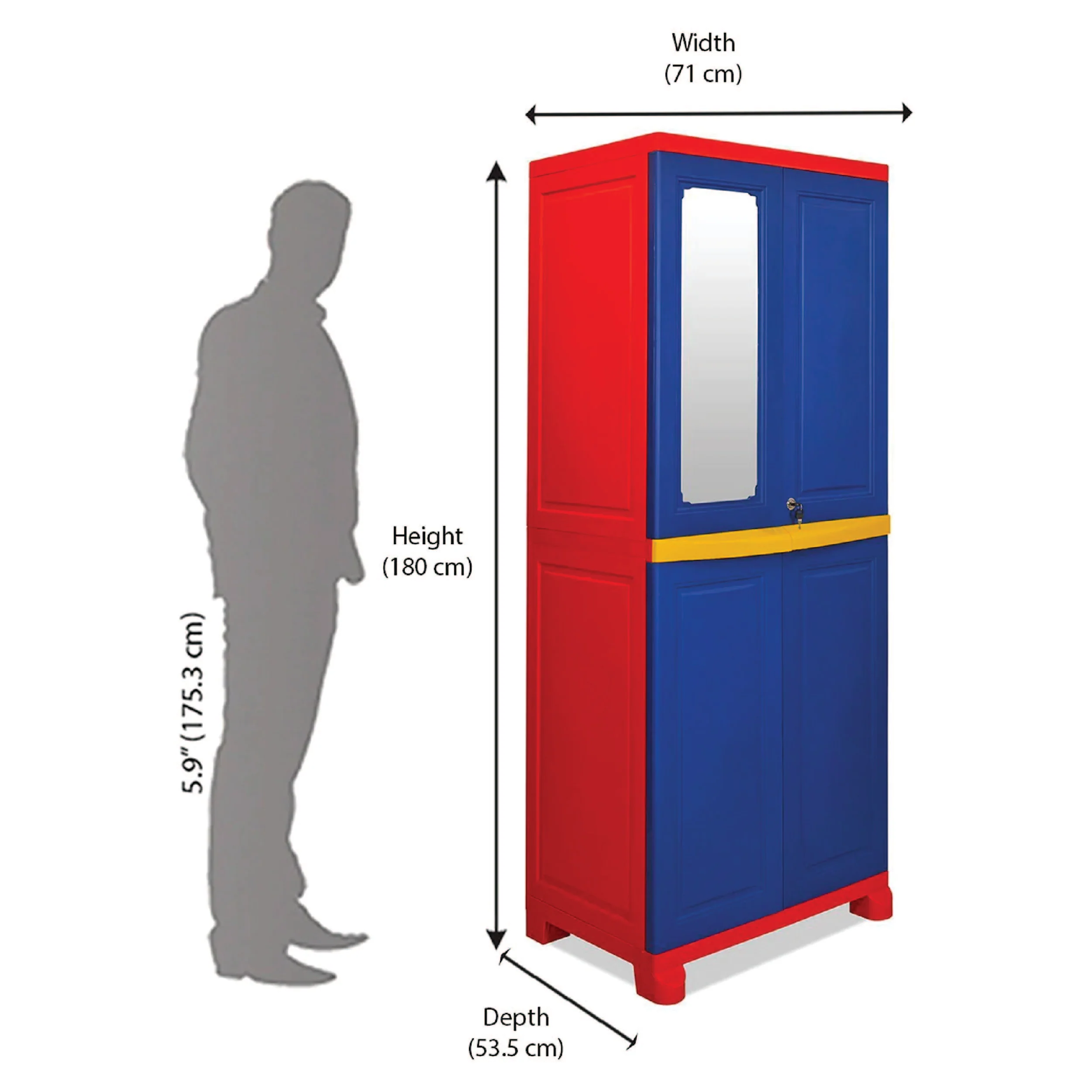 Nilkamal Freedom Big Mirror Cabinet (Pepsi Blue / Bright Red / Yellow) - Image 11