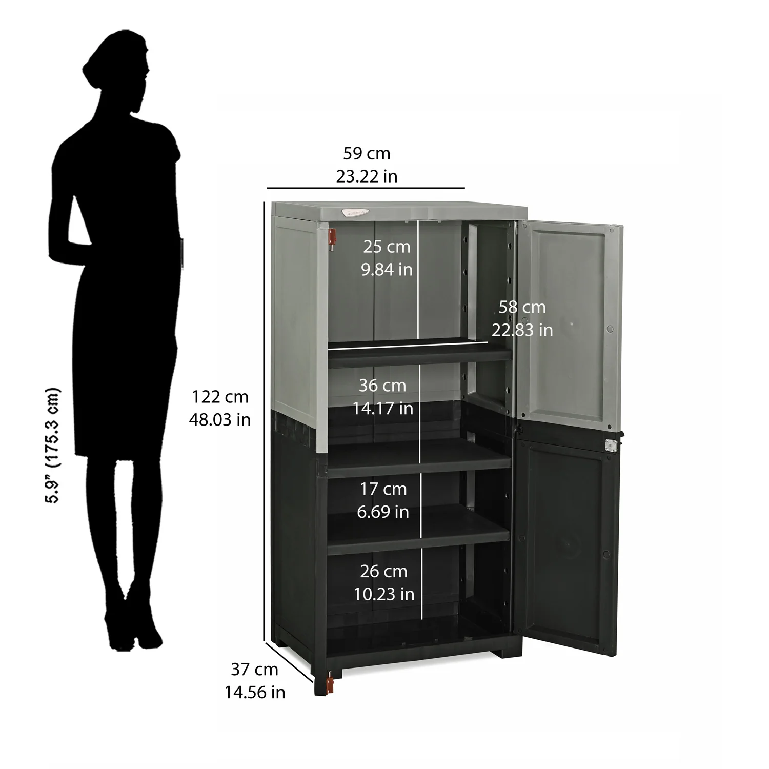 Nilkamal Freedom Mini Medium (FMM Duet) Plastic Storage Cabinet (Haze Grey/Charcoal Grey) - Image 10