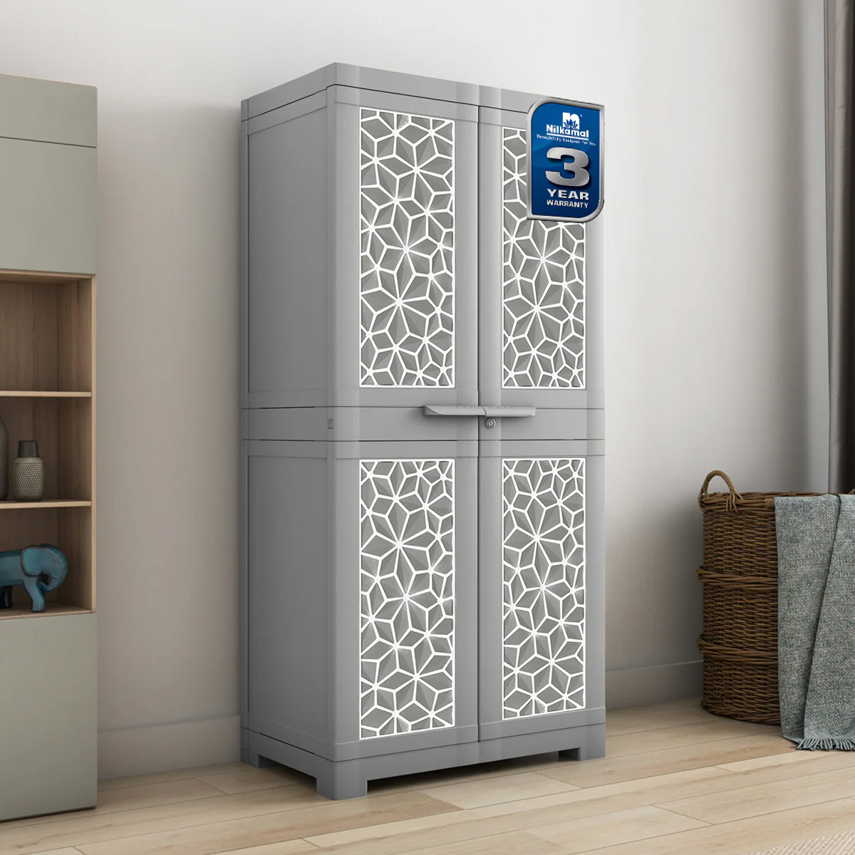 Nilkamal Freedom Mini Medium (FMM) Star Plastic Storage Cabinet (Haze Grey & Milky White) - Image 10