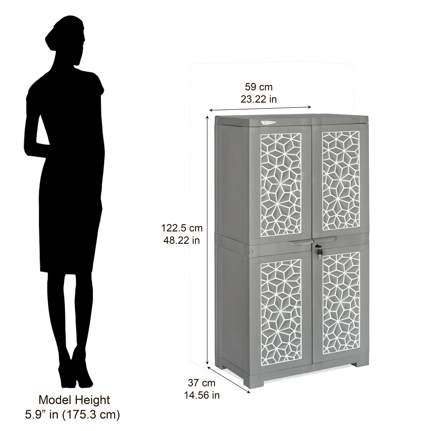 Nilkamal Freedom Mini Medium (FMM) Star Plastic Storage Cabinet (Haze Grey & Milky White) - Image 3