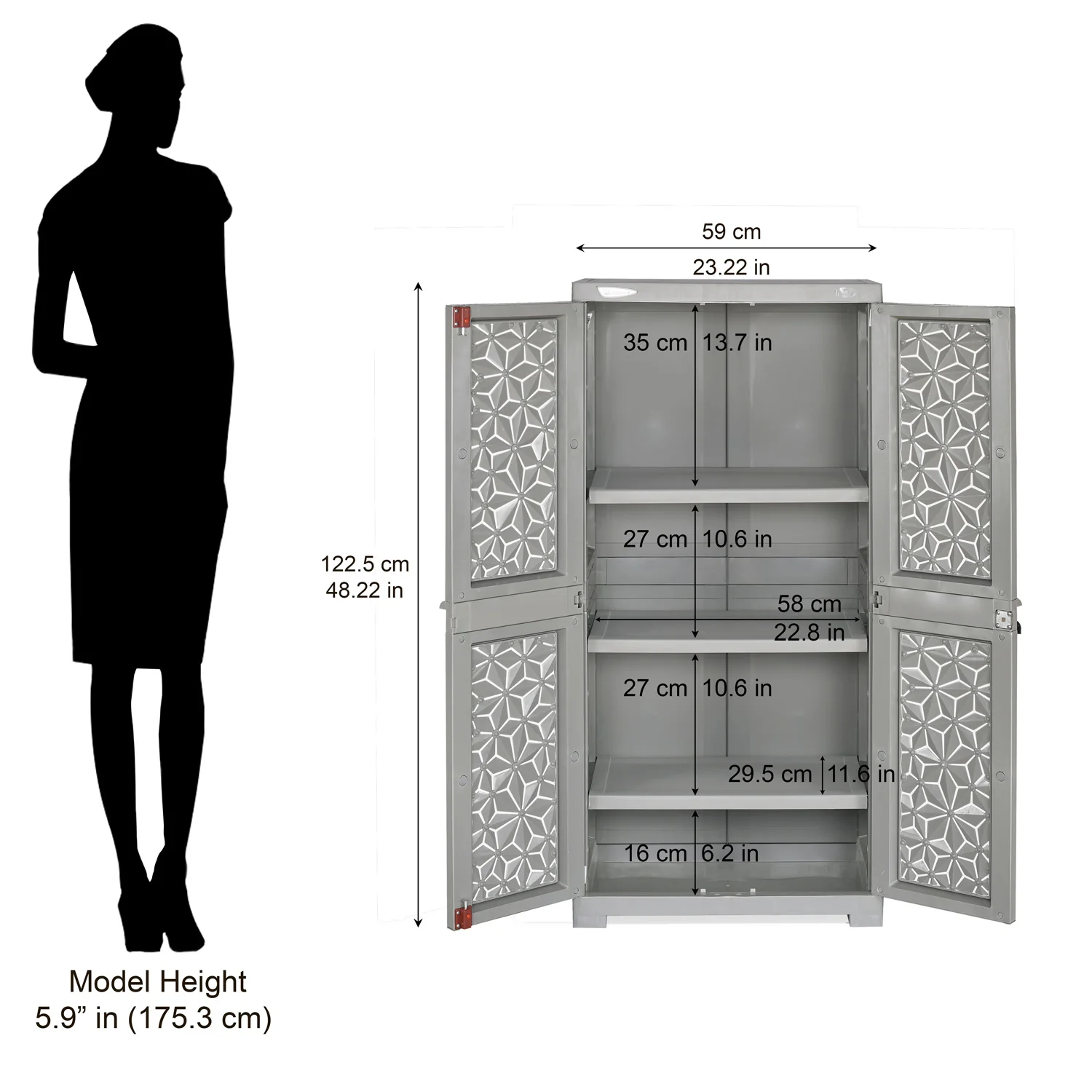 Nilkamal Freedom Mini Medium (FMM) Star Plastic Storage Cabinet (Haze Grey & Milky White) - Image 4