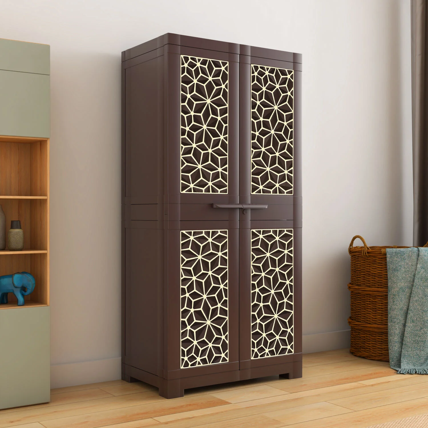 Nilkamal Freedom Mini Medium (FMM) Star Plastic Storage Cabinet (Weathered Brown & Biscuit)