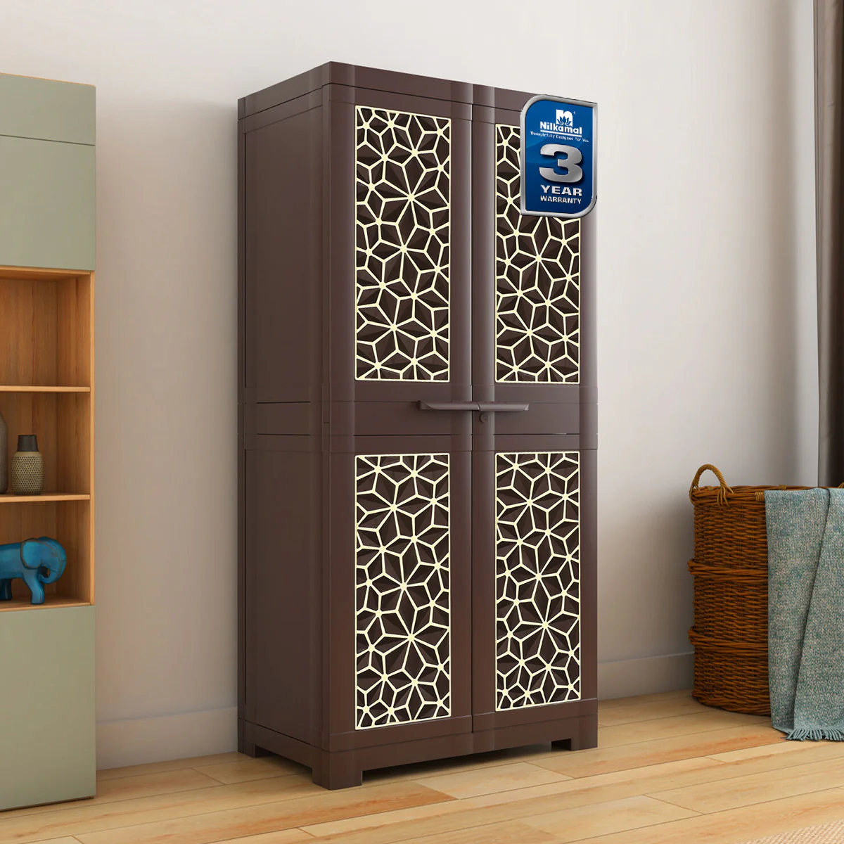 Nilkamal Freedom Mini Medium (FMM) Star Plastic Storage Cabinet (Weathered Brown & Biscuit) - Image 10