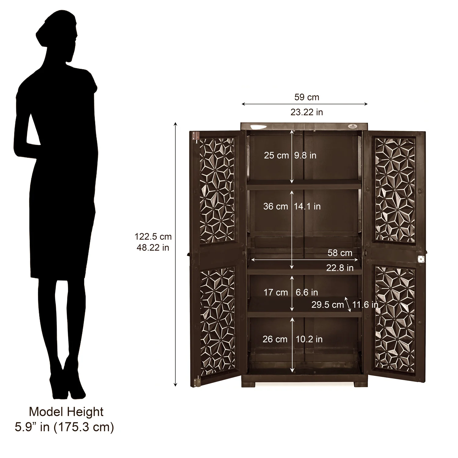 Nilkamal Freedom Mini Medium (FMM) Star Plastic Storage Cabinet (Weathered Brown & Biscuit) - Image 4