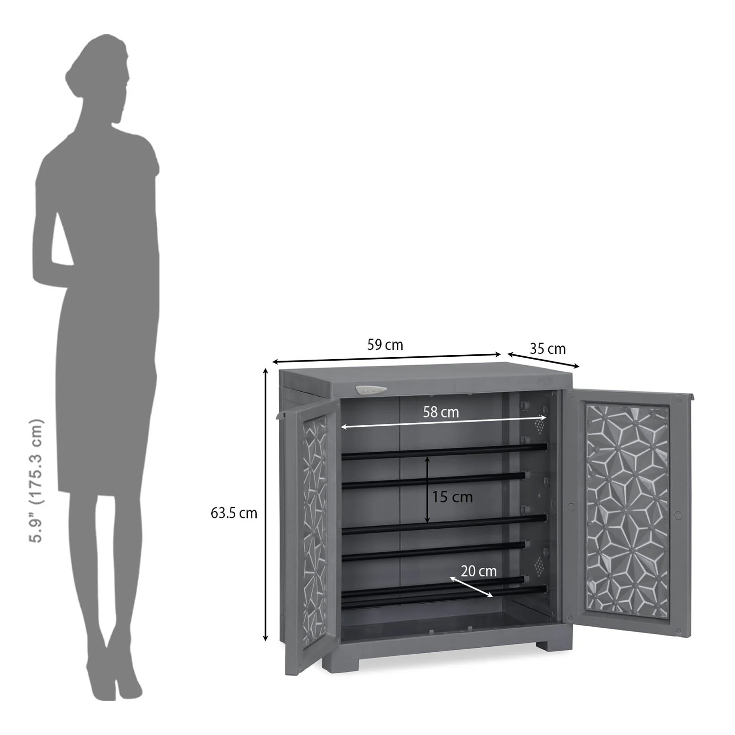 Nilkamal Freedom Star (FMSC09STR) Plastic Shoe Cabinet (Haze Grey & Milky White) - Image 8