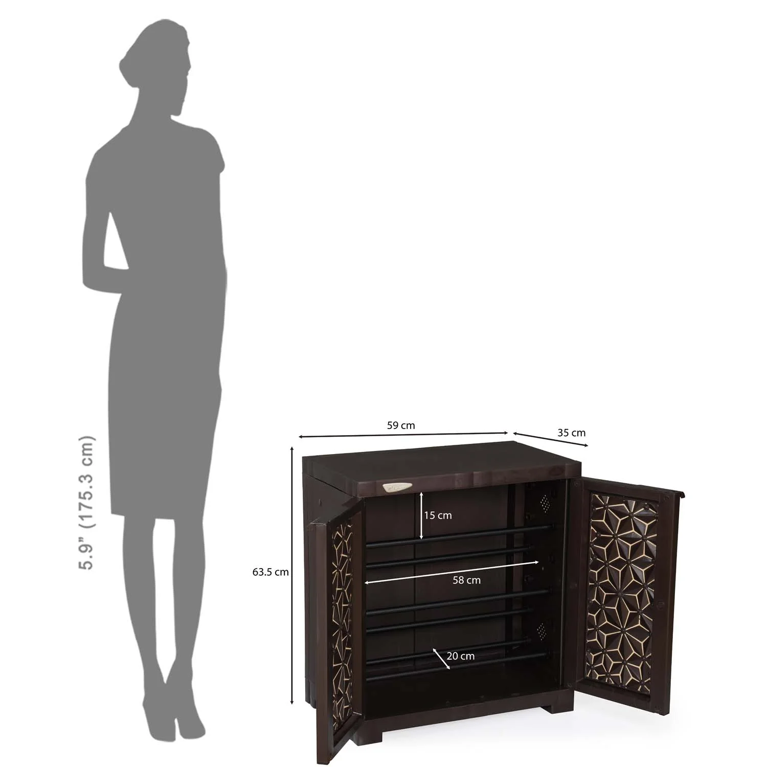 Nilkamal Freedom Star (FMSC09STR) Plastic Shoe Cabinet (Weather Brown & Biscuit) - Image 12