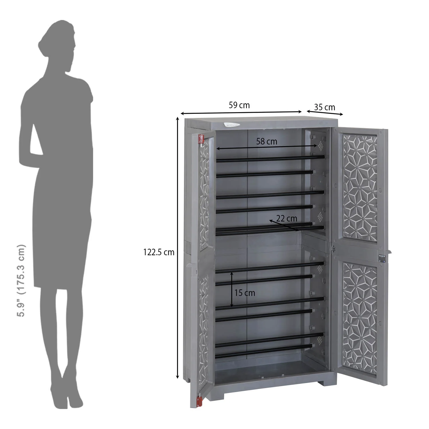Nilkamal Freedom Star (FMSC18STR) Plastic Shoe Cabinet (Haze Grey & Milky White) - Image 8