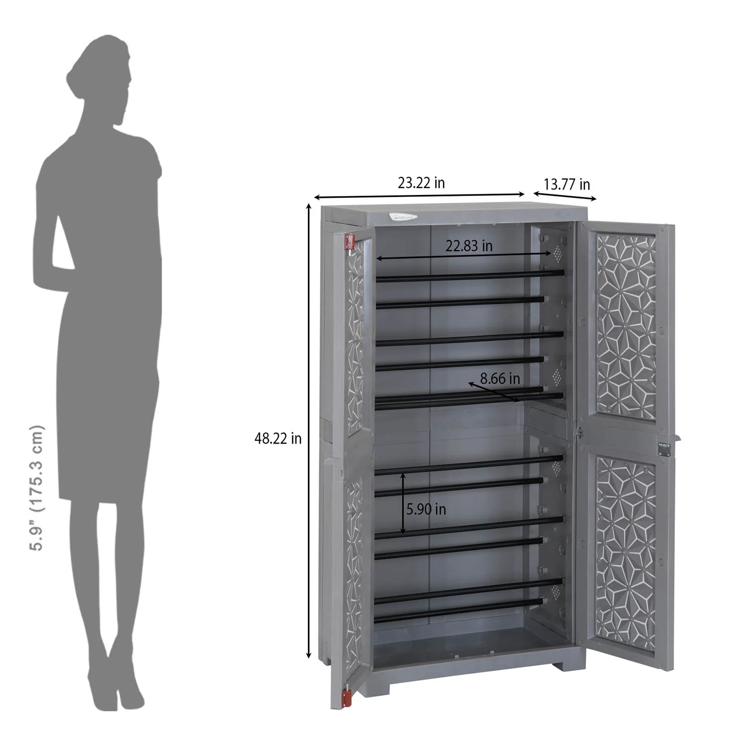 Nilkamal Freedom Star (FMSC18STR) Plastic Shoe Cabinet (Haze Grey & Milky White) - Image 9