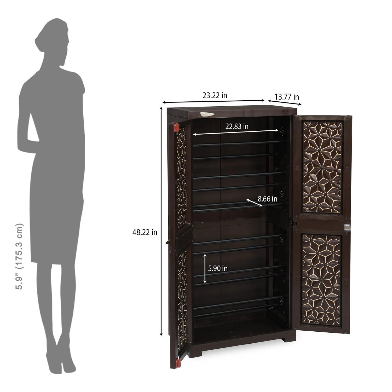 Nilkamal Freedom Star (FMSC18STR) Plastic Shoe Cabinet (Weather Brown & Biscuit) - Image 10