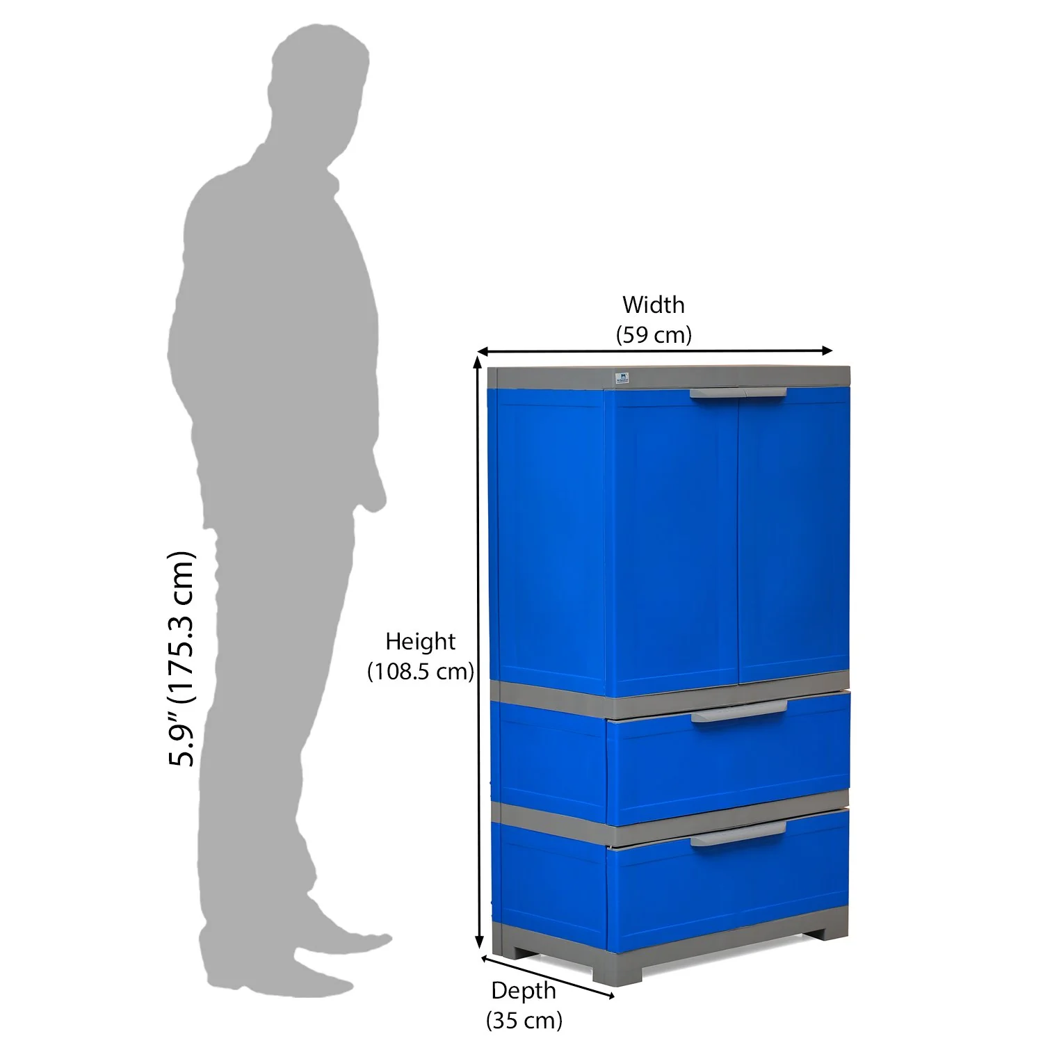 Nilkamal Freedom FMDR 2B Plastic Storage Cabinet with 2 Drawer (Deep Blue / Grey) - Image 7